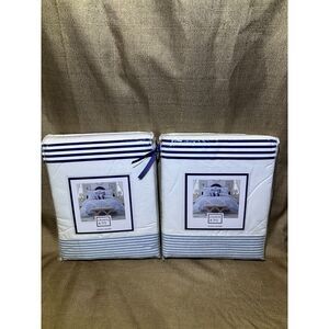 New Set of 2 Crown & Ivy Euro Sham Blue and White Aiken 26x26 Cotton